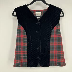 Vintage Susan Bristol Women’s Size 10 Vest Tartan Wool Plaid Velvet Christmas